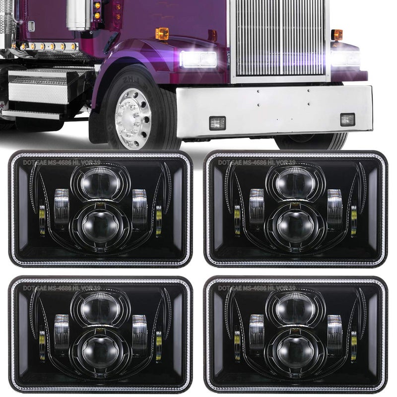 BICYACO 4 PCS DOT 4x6 Inch LED Headlights Rectangular Replacement H4651 H4652 H4656 H4666 H6545 Compatible with Peterbilt Kenworth Freightliner Ford Probe Oldsmobile Cutlass - Image 1